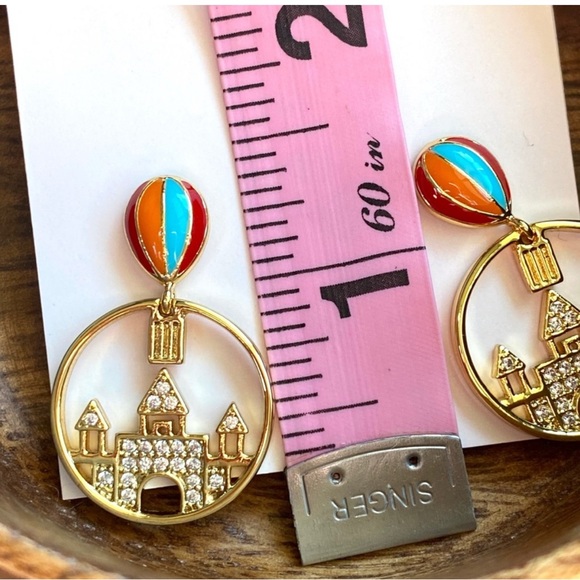 Kate Spade New York Golden Hot Air Balloon Crystal Castle Drop Earrings NEW - Picture 2 of 5